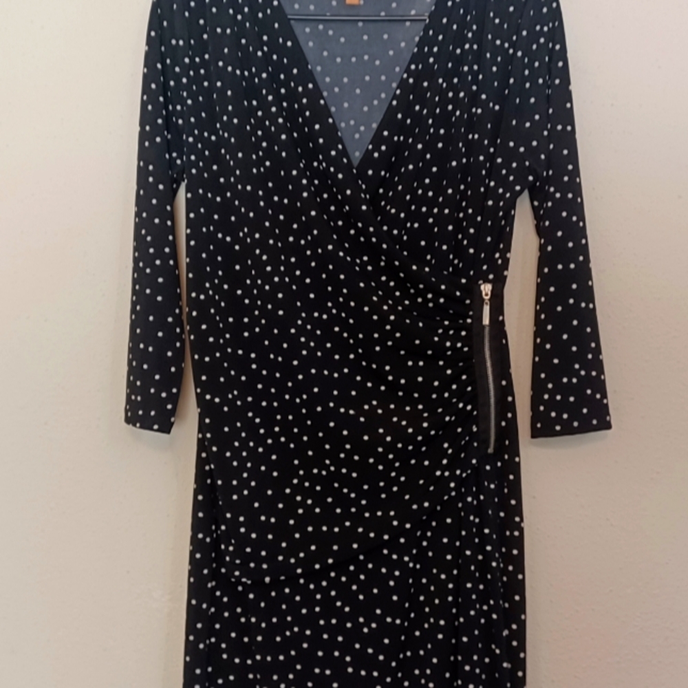 Ellen Tracy Black Dress w White Poka-Dots sz:Med
